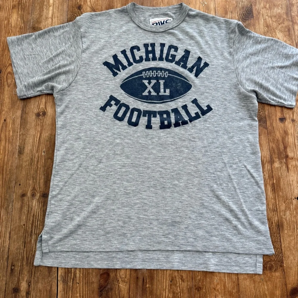 University of Michigan Gray Navy Football Short Sleeve Tee Shirt Unisex L/XL EUC